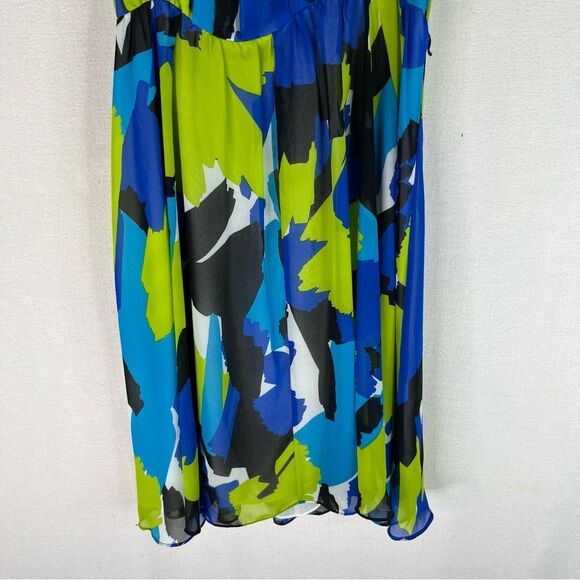 Vince Camuto Dress Women’s Green Blue Abstract Sleeveless Belted Pleated Lined 6 - Picture 5 of 13